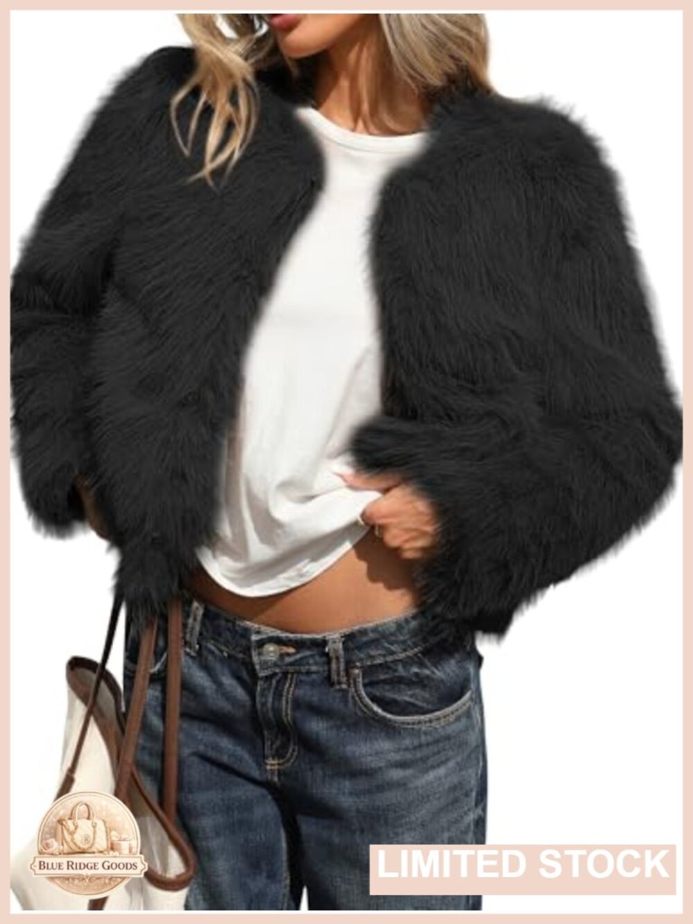 Fluffy Faux Fur Cropped Coat Hidden Hooks Pockets